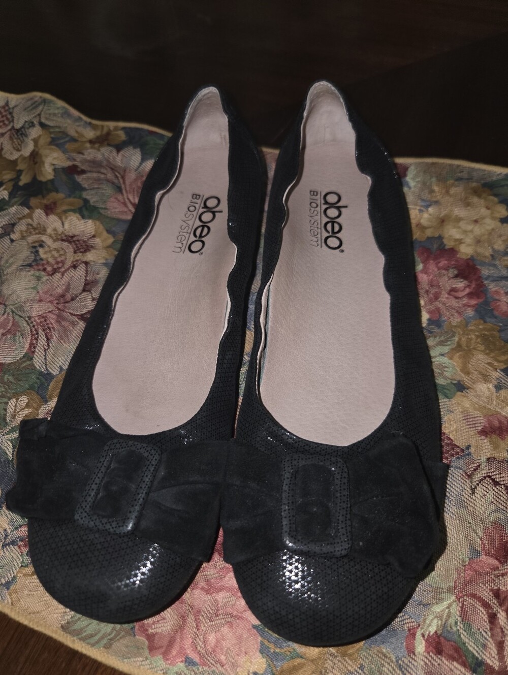ABEO Biosystem Tabitha Black Leather Bow Ballet Flats AT0255 Women’s Size 8 N